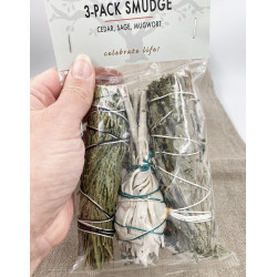 Rökelser - Smudge sticks 3pack ceder, vit salvia & gråbo